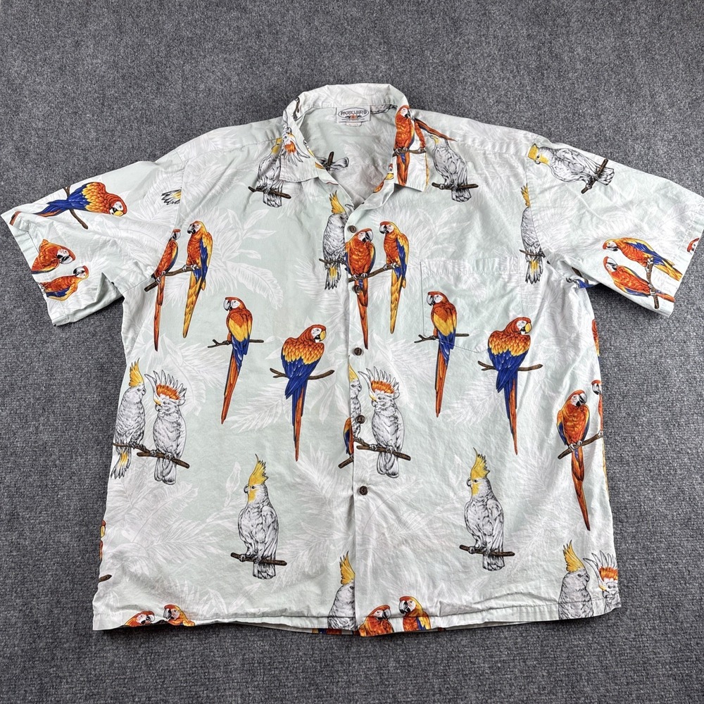 Pacific Legend Hawaiian Shirt Men's 3XL Macaw Cockatoo 100% Cotton Made in USA